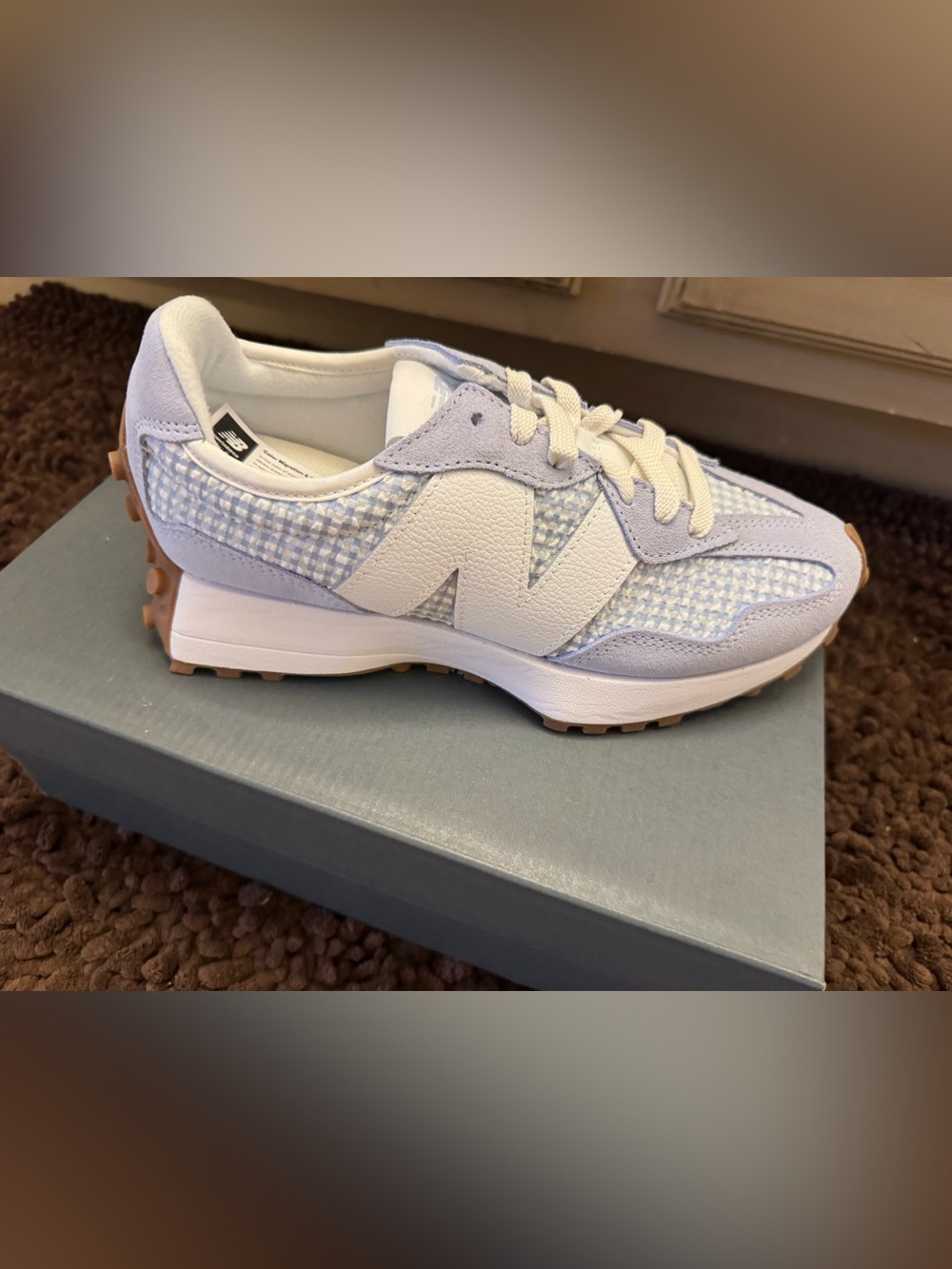 New Balance Women's Light Blue Gingham 327 Sneaker Size 8 - Picture 11 of 12